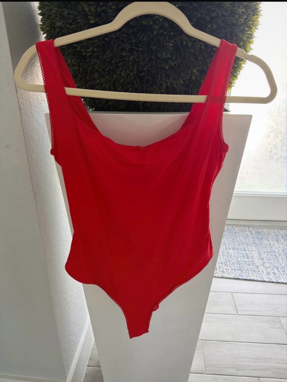 SKIMS Red Scoop-Neck Bandeau Bodysuit